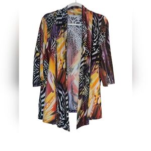 Peter Nygard Butterfly Print Open Front Cardigan Top Multi-Color 3/4 sleeve
